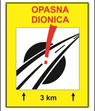Znak ima podlogu ţute boje i najmanje razred retrorefleksije RA2; Prometni znak C150 119) prometni znak opasna dionica ceste (C151)