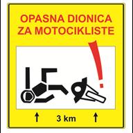 120) prometni znak opasna dionica ceste za motocikliste (C152) oznaĉava dionicu ceste ili mjesto na cesti gdje se uĉestalo dogaċaju prometne nesreće motociklista.