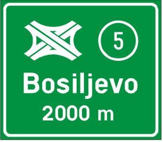 2) prometni znak pretputokaz za ĉvorište autocesta s oznakom ĉvorišta (D02); Prometni znak D02 Prometni znakovi obavijesti za vođenje prometa u drugom stupnju jesu: 3) prometni znak raskriţje (D03) i