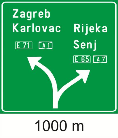 Poloţaj oznake broja ceste iznad strelice za ravno moţe biti lijevo ili ispod naziva mjesta, ovisno o broju cesta i broju naziva mjesta koje je potrebno naznaĉiti.