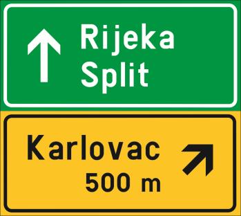 prometni znak pretputokaz za izlaz (D10) i (D11) oznaĉava smjer kretanja do naseljenih mjesta ispisanih na prometnom znaku.