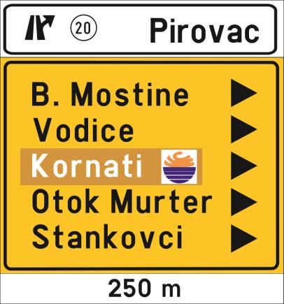 Prometni znak D11 Prometni znakovi obavijesti za vođenje prometa u četvrtom stupnju jesu: 8) prometni znak putokazna ploĉa (D12 a) oznaĉava smjer ceste za naseljeno mjesto