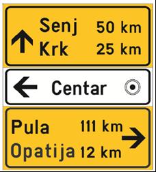 Kad se znak postavlja iznad kolnika (na portal), za svaku prometnu traku mora se postaviti posebni prometni znak.