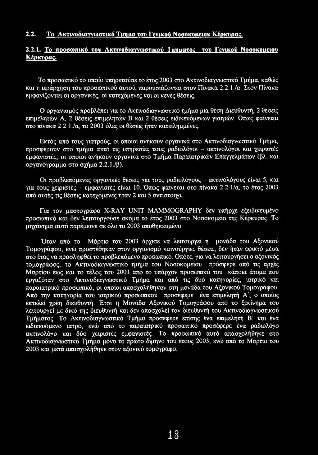 Στον Πίνακα εμφανίζονται οι οργανικές, οι κατεχόμενες και οι κενές θέσεις.