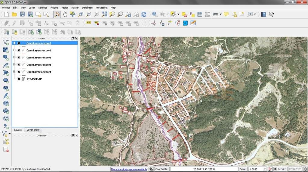 Σχεδίαση της οριζοντιογραφίας στο Quantum GIS ArcGIS Η σχεδίαση της οριζοντιογραφίας στο QUANTUM GIS είναι πολύ εύκολη με την εισαγωγή διαδοχικά όλων των αρχείων.kml που σχεδιάσαμε.