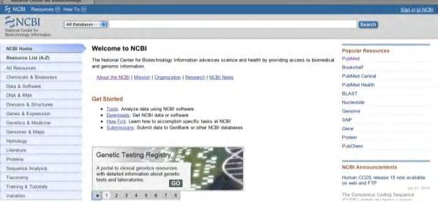 Εικόνα 31. Ιστοσελίδα εθνικού κέντρου πληροφοριών βιοτεχνολογίας-ncbi ( http://www.ncbi.nlm.nih.