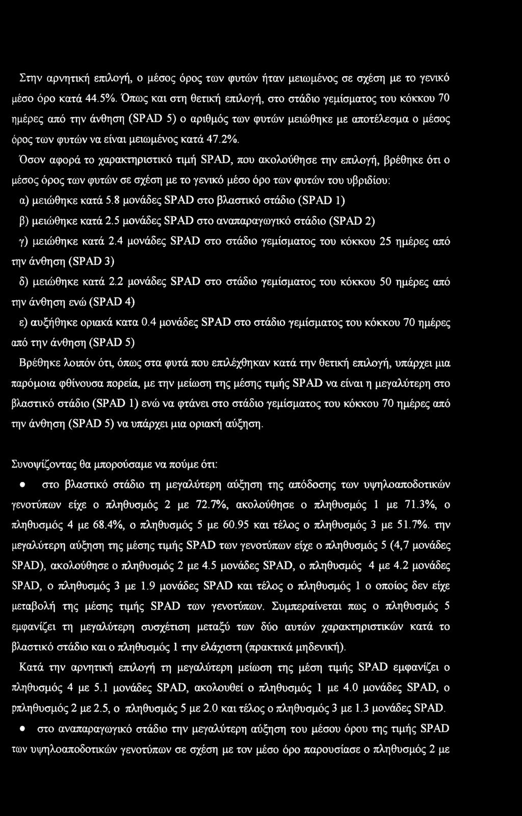 Στην αρνητική επιλγή, μέσς όρς των φυτών ήταν μειωμένς σε σχέση με τ γενικό μέσ όρ κατά 44.5%.