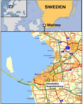 Η περιοχό του Augustenborg τοποθετεύται ανατολικϊ του Εικϐνα 5: Η γεωγραφικό θϋςη του Augustenborg. Πηγό: City of Malmö, 2007; SECURE,http://www.secureproject.org/download/18.
