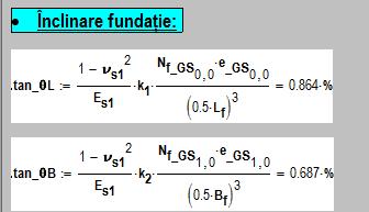 Calculul înclinării fundaţiei dreptunghiulare: Aceste rotiri se vor aduna la rotirile palstice pentru a deteremina rotirea finală a elementului,