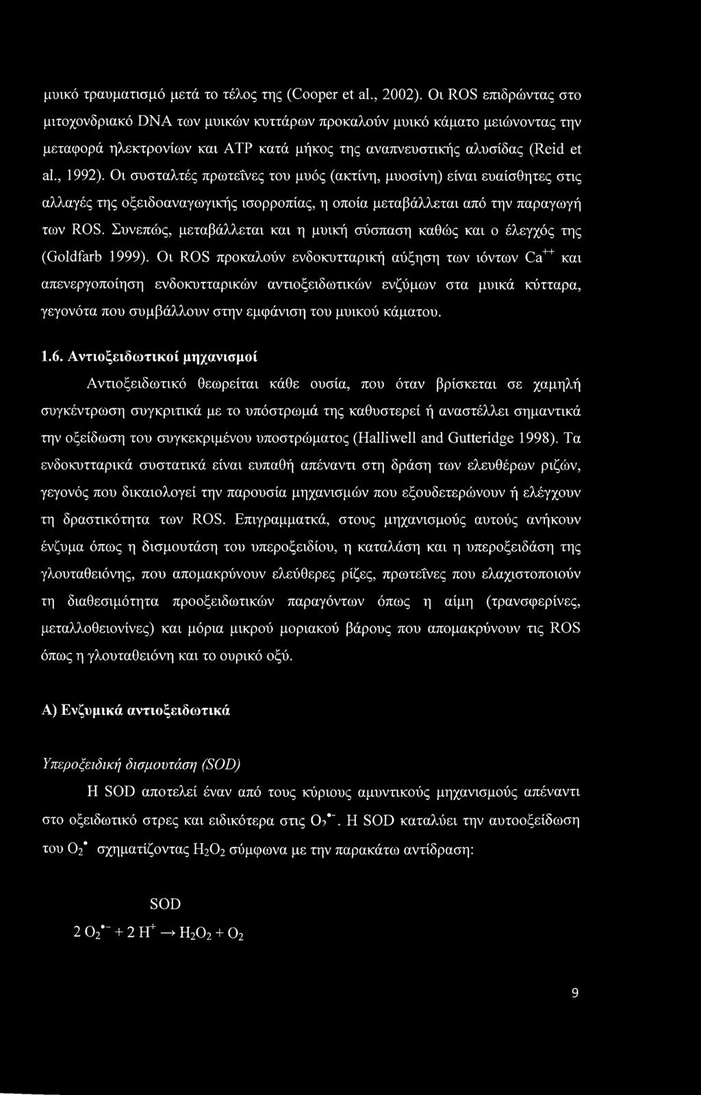 Οι συσταλτές πρωτεΐνες του μυός (ακτίνη, μυοσίνη) είναι ευαίσθητες στις αλλαγές της οξειδοαναγωγικής ισορροπίας, η οποία μεταβάλλεται από την παραγωγή των ROS.