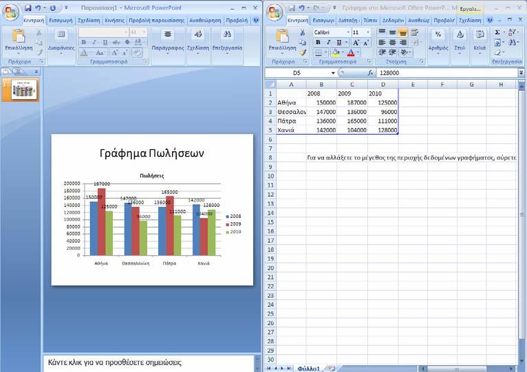 260 Ενότητα 6 Παρουσιάσεις 1 2 3 6 4 5 2. Ξεκινήστε το Microsoft PowerPoint και ανοίξτε την παρουσίαση Εκδόσεις Θύρα από το φάκελο Έγγραφα. 3. Μετά την πέμπτη διαφάνεια της παρουσίασης, προσθέστε μια διαφάνεια με κατάλληλη διάταξη για τη δημιουργία ενός γραφήματος.