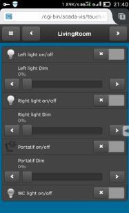 4.3.1 Livingroom Page Η επιλογή της σελίδας Livingroom μας δίνει την δυνατότητα να διαχειριστούμε το σαλόνι της κατοικίας μέσω κινητού τηλέφωνου απομακρυσμένα.