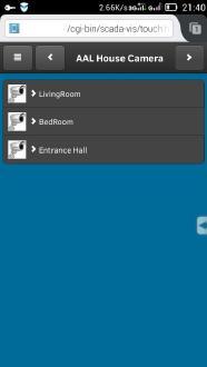 4.3.3 AAL House Camera Page Μια από σημαντική επιλογή που διαθέτει το σύστημα οπτικοποιήσης είναι η επιλογή AAL House camera. Η παρακάνω εικόνα 4.