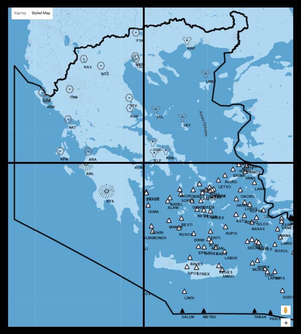 3.4.2 Navigational aids and IFR points - Ραδιοβοηθήματα και IFR σημεία Σημαντική είναι επίσης η απεικόνιση των ραδιοβοηθημάτων και των σημαντικών σημείων αναφοράς.