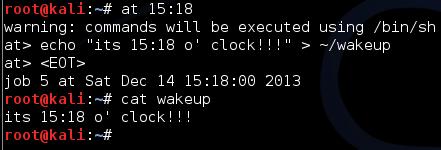 Εκτέλεση εντολών σε συγκεκριμένη ώρα (1/2) Στις 08:00 το πρωί θέλουμε να τρέξει η εντολή echo «It's 8 o'clock» και το αποτέλεσμά της να μπει στο αρχείο «wakeup» που