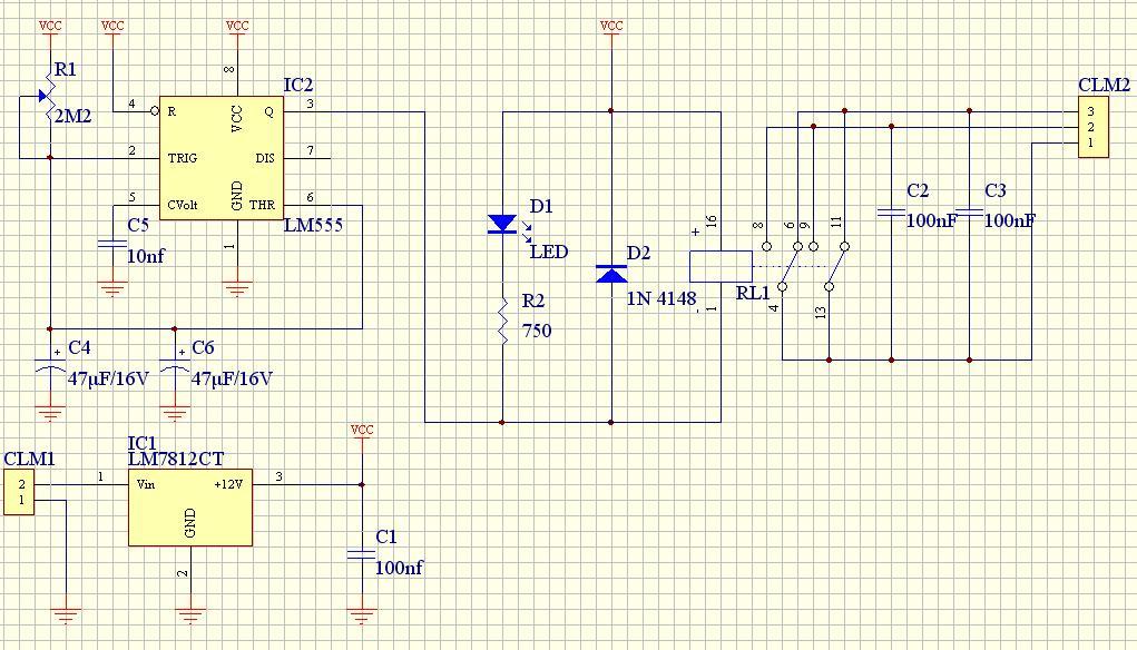 Schematic κυκλώματος χρονοκαθυστέρησης. Pcb κυκλώματος χρονοκαθυστέρησης.