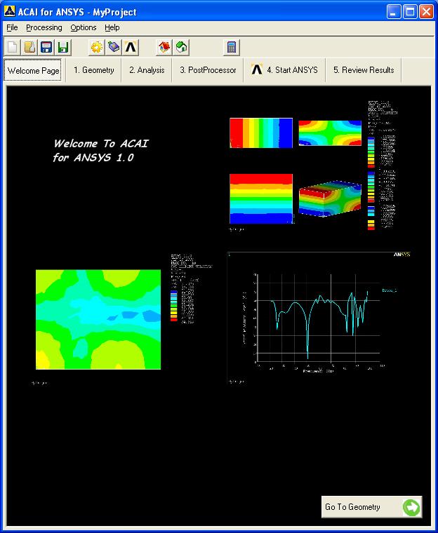 Σχήµα 6-1 Κύρια οθόνη του ACAI for ANSYS 1.0 6.1.Παρουσίαση του µενού (Menu) Το µενού του ACAI for ANSYS 1.