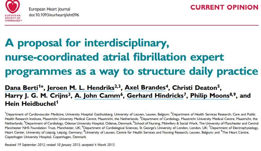 An AF programme 8,9,12,13 can integrate protocolized diagnostics, management of anticoagulation, rate and rhythm control, and treatment of co-morbidities.