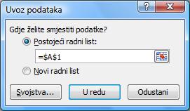 Pritiskom na dugme Završi otvara se okvir Uvoz podataka, gdje je potrebno odrediti mjesto smještanja podataka.