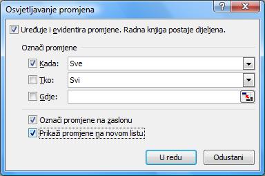 Nakon što su promjene u datoteci spremljene (naredbom Spremi), promjene se mogu pratiti i pregledavati u posebnom radnom listu povijesti. Za to je potrebno: 1.