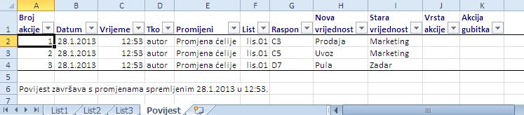 u dijaloškom okviru Osvjetljavanje promjena uključiti potvrdni okvir Kada i s popisa odabrati Sve 4. poništiti potvrdne okvire Tko i Gdje 5. uključiti mogućnost Prikaži promjene na novom listu 6.