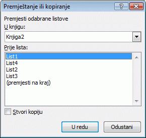 1.6. Kopiranje i premještanje radnih listova Radni se listovi mogu kopirati ili premještati u istu radnu knjigu, u drugu prethodno otvorenu radnu knjigu ili u novu radnu knjigu.