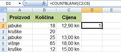 3.8. Statističke funkcije COUNTIF Funkcija COUNTIF broji ćelije u zadanom rasponu koje zadovoljavaju postavljeni uvjet.