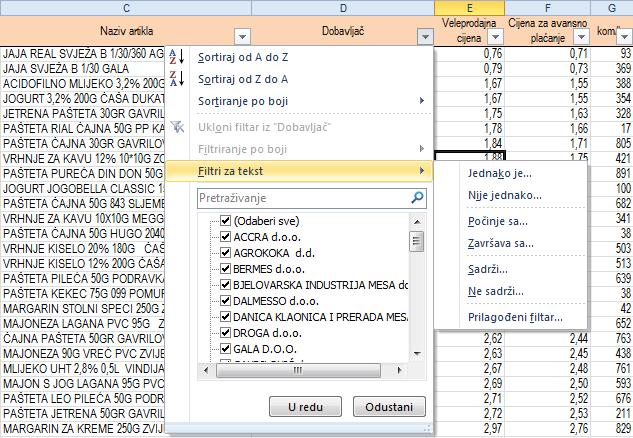 U programu Excel postoje dvije naredbe za filtriranje podataka: Automatski filtar, koji se rabi za filtriranje po jednostavnim kriterijima, i Napredni filtar, koji se rabi za filtriranje po
