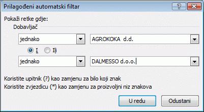 4. u izborniku se kriteriji za filtriranje postavljaju na više načina: na popisu vrijednosti isključiti ili uključiti potrebne stavke u okvir za pretraživanje upisati vrijednost za pronalaženje