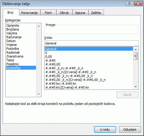 Prilagođeno oblikovanje brojeva Korisnička kategorija za oblikovanje broja omogućava odabir ili izradu prilagođenih oblika koji nisu sadržani ni u jednoj od postojećih kategorija.