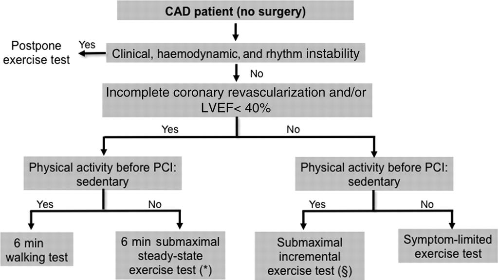 Proposed algorithm for functional evaluation in exercise prescription in coronary artery