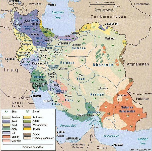 Εθνοθρησκευτικές κατανομές στο Ιράν Πηγή: Iran Ethnoreligious Distributions, 2004. https://en.wikipedi a.