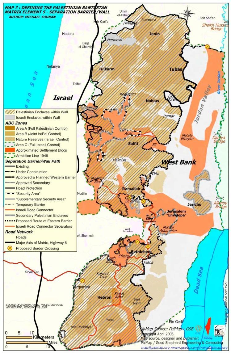 Η Παλαιστίνη Πηγή: Defining the Palestinian Bantustan. Matrix element 5 Separation barrier/wall.