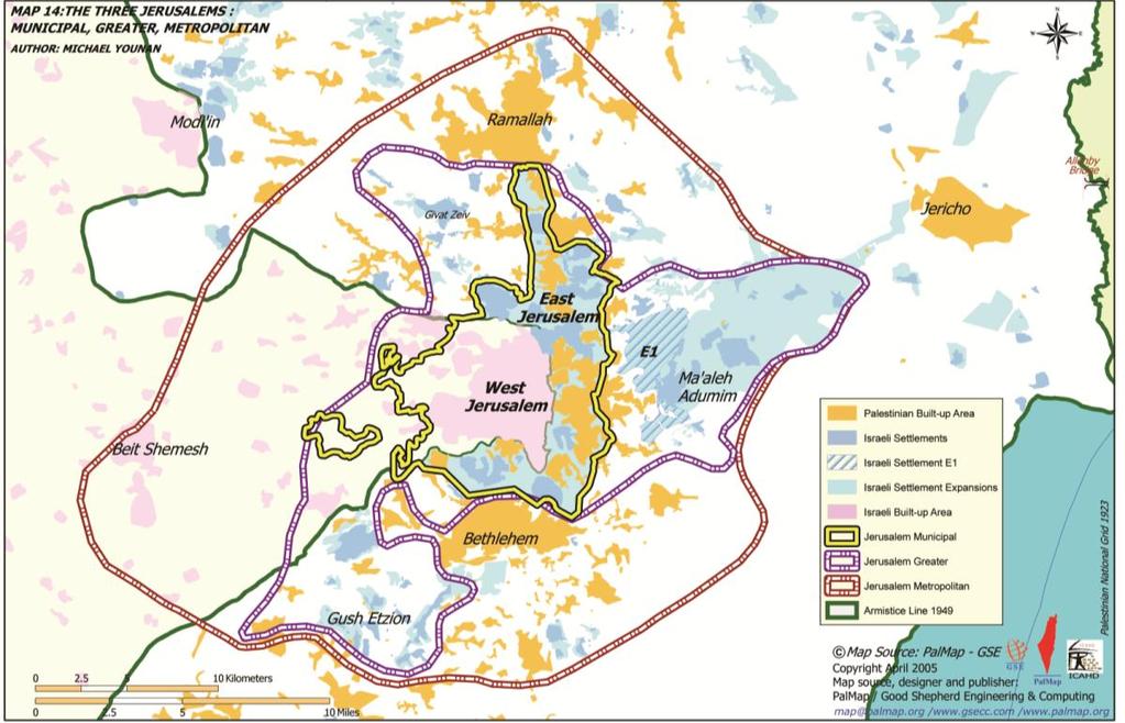 Η Ιερουσαλήμ Πηγή: The three Jerusalems: Municipal, Greater, Metropolitan.