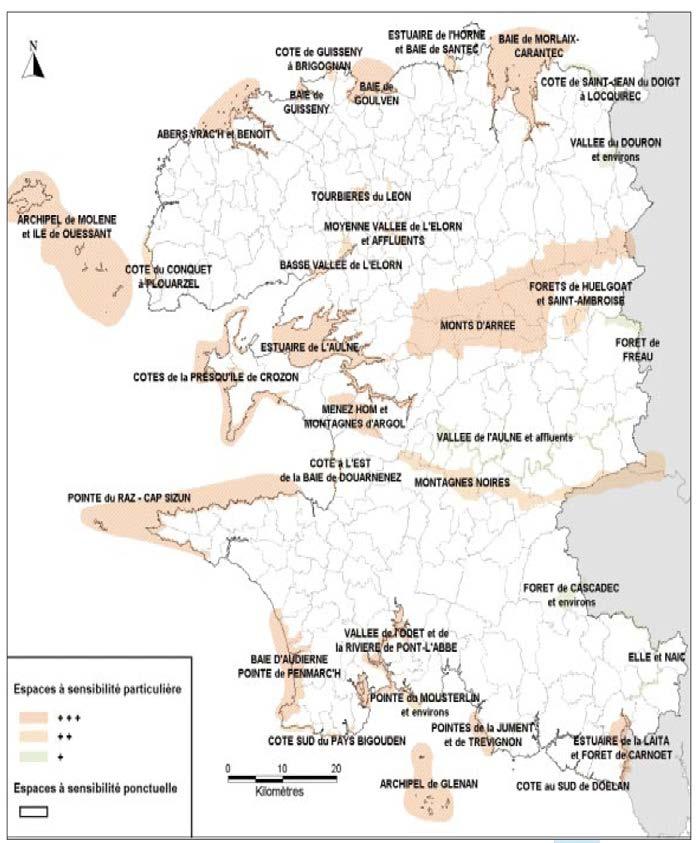 Αξιολόγηση της συμβατότητας των ανεμογεννητριών με την περιοχή εγκατάστασης : Προκειμένου να πραγματοποιηθεί η αξιολόγηση αυτή η ευρύτερη περιοχή του Finistère έχει ιεραρχηθεί σε ζώνες οικολογικού