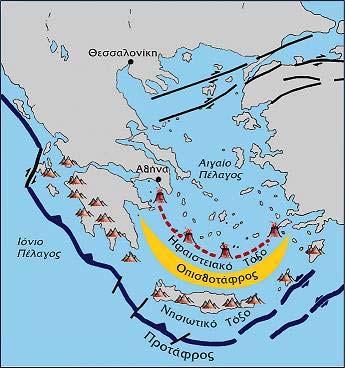 Μελέτη σεισµού Χίου 10/06/2001 4.3.5 Συµπεράσµτα µελέτης στη Χίο Στο παραπάνω σχήµα απεικονίζεται το τόξο του Ν. Αιγαίου.