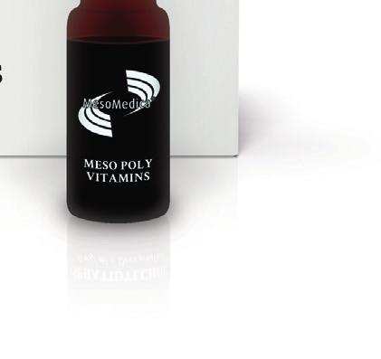 MESO POLY VITAMINS Οι Πολυβιταμίνες παρέχουν στο δέρμα βασικές ταμίνες. Στη μεσοθεραπεία μπορεί να εφαρμοστούν απευθείας στην επιδερμίδα ή στο χόριο για να τροφοδοτήσουν και να τονώσουν τα κύτταρα.