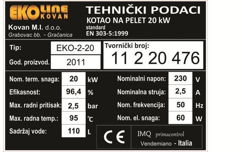 5.8. Natpisna pločica Slika Izgled natpisne pločice kotla 35 kw 5.9.