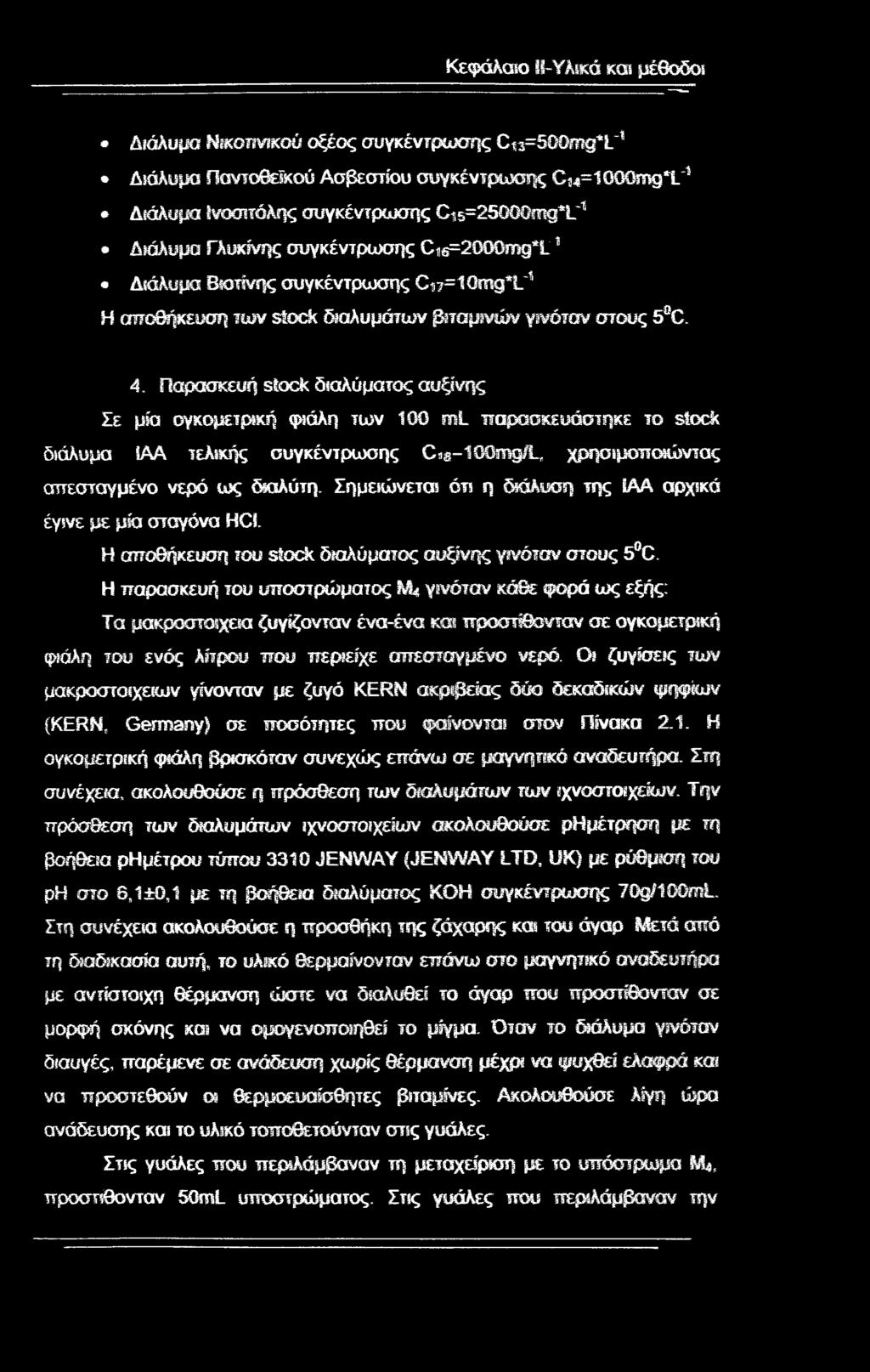 4, Παρασκευή stock διαλύματος συξίνης Σε μία ογκομετρική φιάλη των 100 mt παρασκευάστηκε ίο slock διάλυμα ΙΑΑ τελικής συγκέντρωσης Cig-IGQmg/L, χρησιμοποιώντας σπεσταγμένο νερό ως διαλύτη.