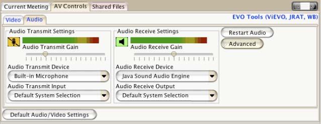 Για να ρυθμίσετε τις επιλογές ήχου πατήστε την καρτέλα Audio. Για να ενεργοποιήσετε ή να απενεργοποιήσετε τον εξερχόμενο ήχο πατήστε το εικονίδιο.