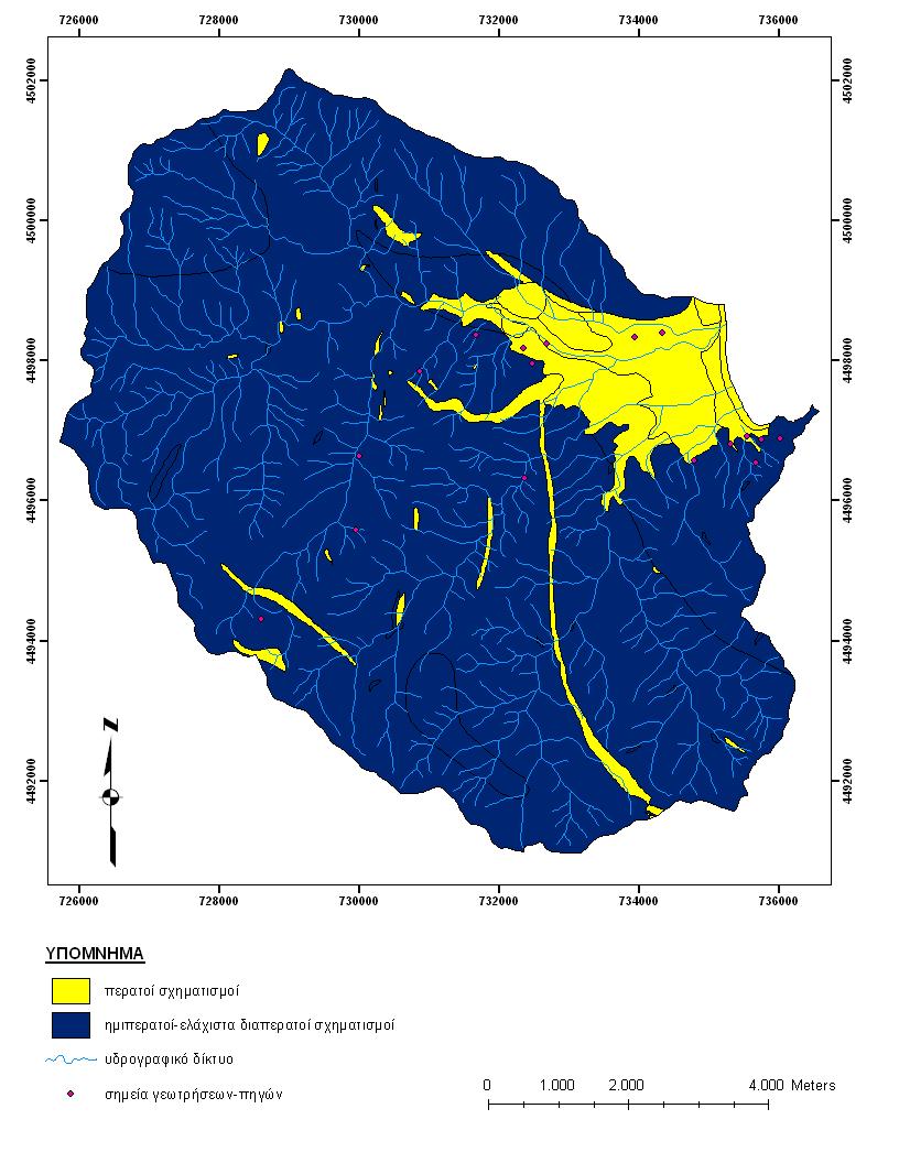 Χάρτης 3. Χάρτης περατότητας των γεωλογικών σχηματισμών της περιοχής μελέτης.