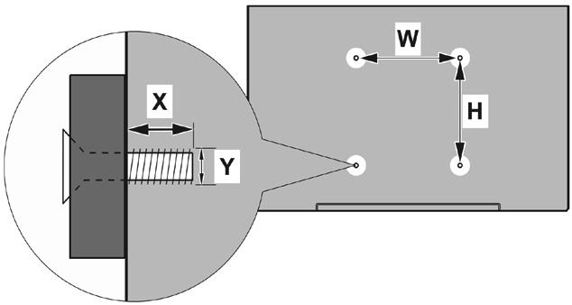 A B C D Hole Pattern Sizes (mm) Length (X) VESA WALL MOUNT MEASUREMENTS W H 200 200 Screw Sizes min. (mm) 10 max.