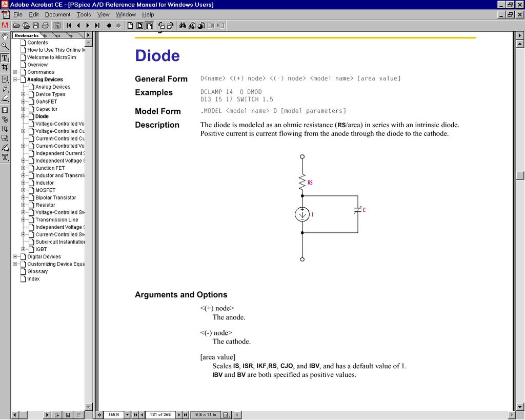 Moντέλο διόδου στο SPICE Diode Equations for DC Current Id = area (Ifwd - Irev) Ifwd = forward current = Inrm Kinj + Irec Kgen Inrm = normal current = IS (e Vd/(N Vt) -1) if: IKF > 0 then: Kinj =