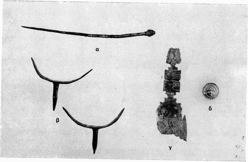 Πίν. 7 a, a. Ασημένια περόνη AE 9793, β.