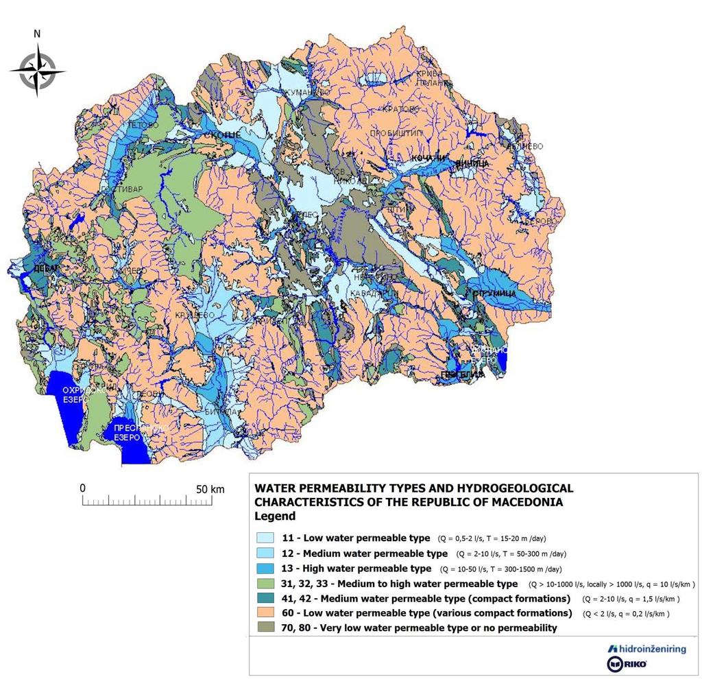 Карта 4: Типови на водопропустливост и хидрогеолошки