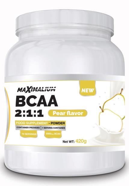 BCAA 2:1:1 Opis: Dodatak ishrani koji sadrži aminokiseline razgranatog lanca namenjen sportistima za poboljšanje performansi pri velikim naporima, sa zaslađivačem.