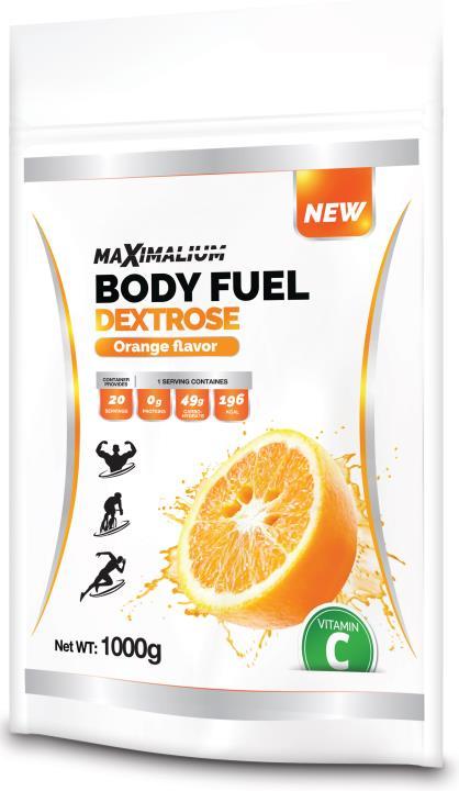 Body fuel dextrose with flavor Opis: Dodatak ishrani u prahu sa ukusom narandže i visokim sadržajem ugljenih hidrata i vitamina, bez aspartama, namenjen da zadovoljava energetske zahteve intenzivnih