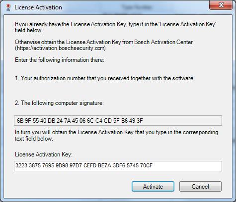Bosch Video Management System Πρώτα βήματα el 15 Για να ενεργοποιήσετε το σύστημά σας: 1. Στο παράθυρο διαλόγου Άδεια χρήσης Ενεργοποίηση, επικολλήστε το Κλειδί ενεργοποίησης αδείας χρήσης. 2.