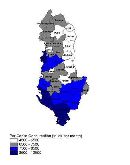 Figura 3.2: Përqindja e individëve të varfër sipas prefekturave Figura 3.