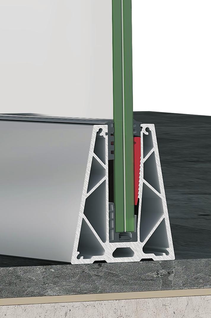 Σύστημα για τοποθέτηση σε δάπεδο On - floor system Typology Characteristics On-floor mounting Specially designed profile for curved construction with a radius of up to 2.